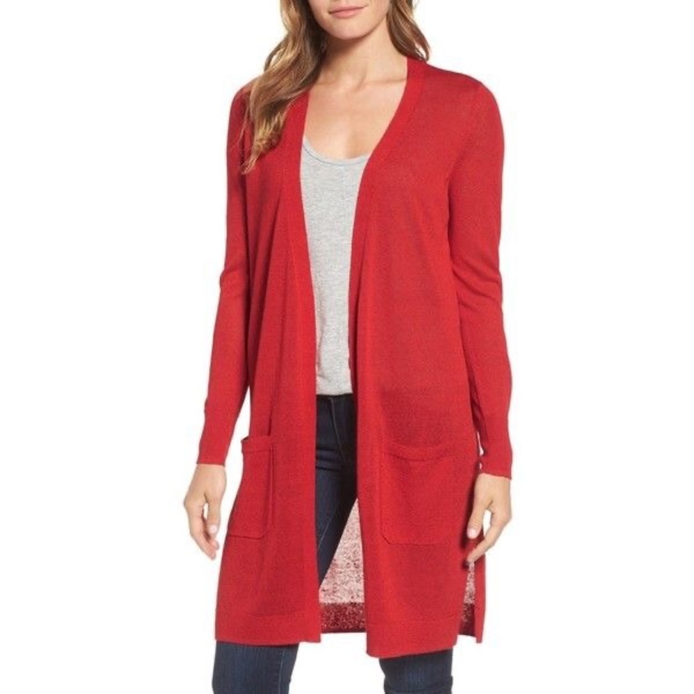 Halogen Long Red Cardigan